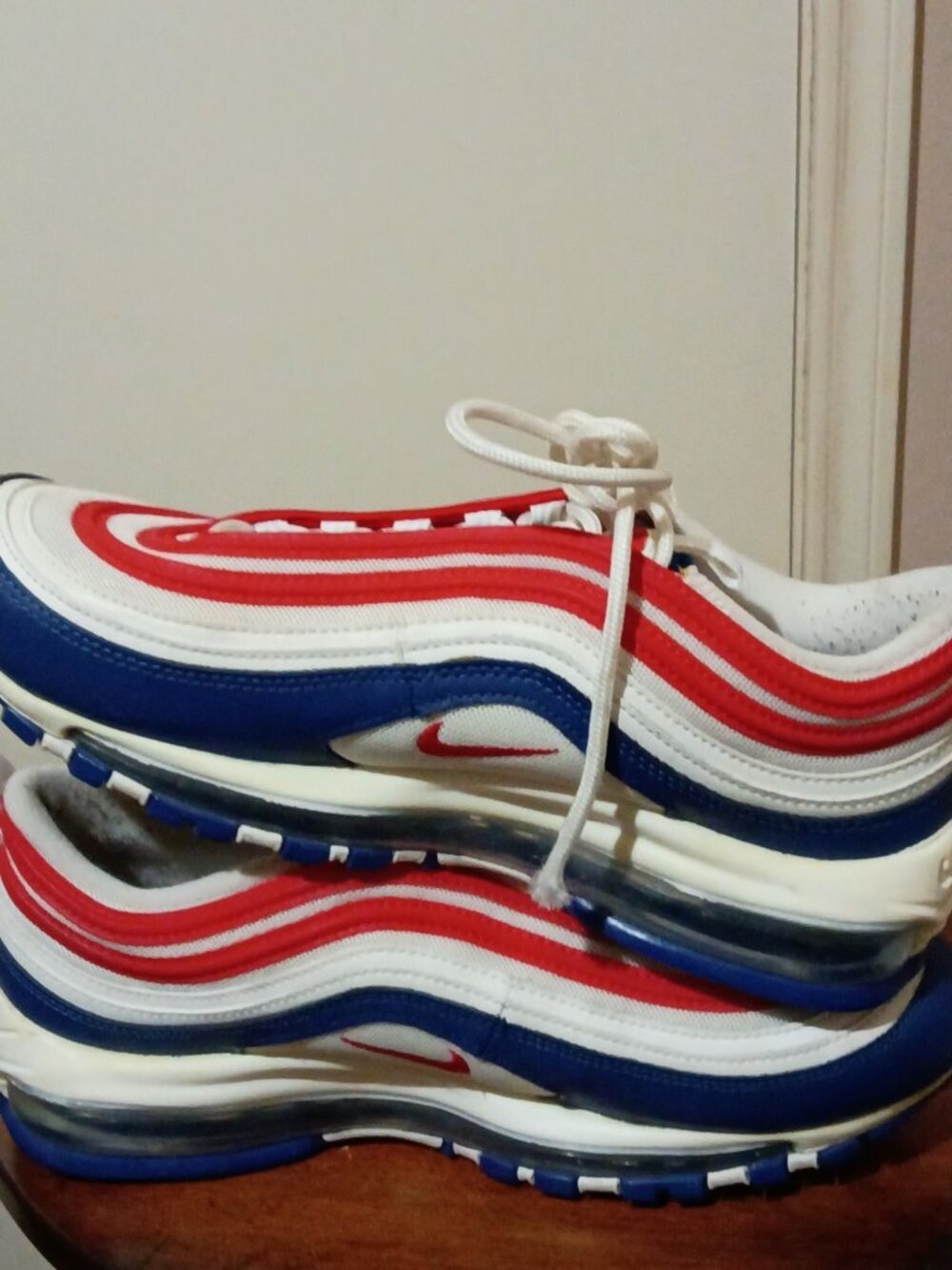 Nike Air Max 97 Mens sz 8.5 mens USA White Red Blue Running Shoes CW5584 100 - Picture 11 of 13